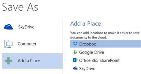 Office 2013: Add Google Drive and Dropbox as a .
